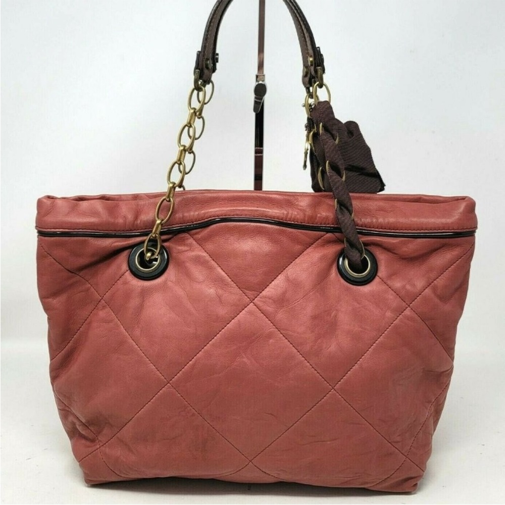Vintage Lanvin Amalia Quilted Lambskin Tote in Brick Red